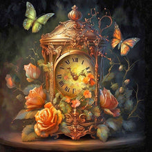 Load image into Gallery viewer, A Clock Surrounded By Flowers And Butterflies In The Dark 30*30CM (canvas) Full Round Drill Diamond Painting
