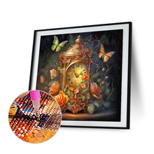 Load image into Gallery viewer, A Clock Surrounded By Flowers And Butterflies In The Dark 30*30CM (canvas) Full Round Drill Diamond Painting
