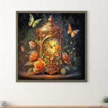 Load image into Gallery viewer, A Clock Surrounded By Flowers And Butterflies In The Dark 30*30CM (canvas) Full Round Drill Diamond Painting
