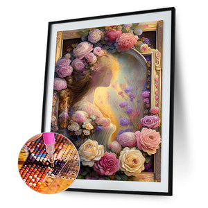 Girl In Flower Oil Painting 30*40CM (canvas) Full Round Drill Diamond Painting