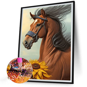 Sunflower Horse 30*40CM (canvas) Full Round Drill Diamond Painting