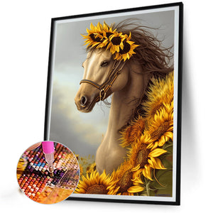 Sunflower Horse 30*40CM (canvas) Full Round Drill Diamond Painting