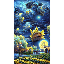 Load image into Gallery viewer, Sunflower Garden Under The Moon 40*70CM (canvas) Full Round Drill Diamond Painting
