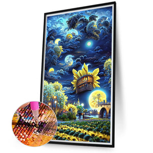 Sunflower Garden Under The Moon 40*70CM (canvas) Full Round Drill Diamond Painting