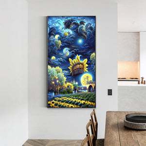 Sunflower Garden Under The Moon 40*70CM (canvas) Full Round Drill Diamond Painting