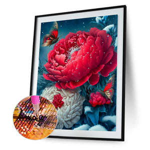 Butterfly Peony 30*40CM (canvas) Full Round Drill Diamond Painting