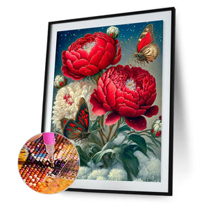 Butterfly Peony 30*40CM (canvas) Full Round Drill Diamond Painting