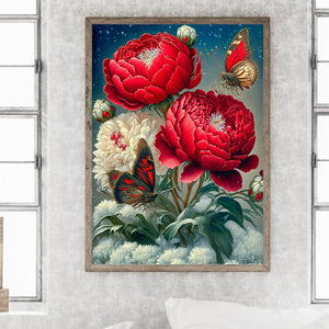 Butterfly Peony 30*40CM (canvas) Full Round Drill Diamond Painting