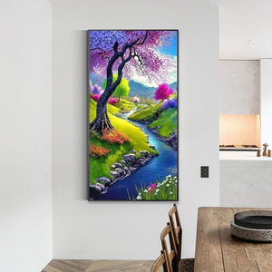 Small Tree In High Mountains And Flowing Water 40*70CM (canvas) Full Round Drill Diamond Painting