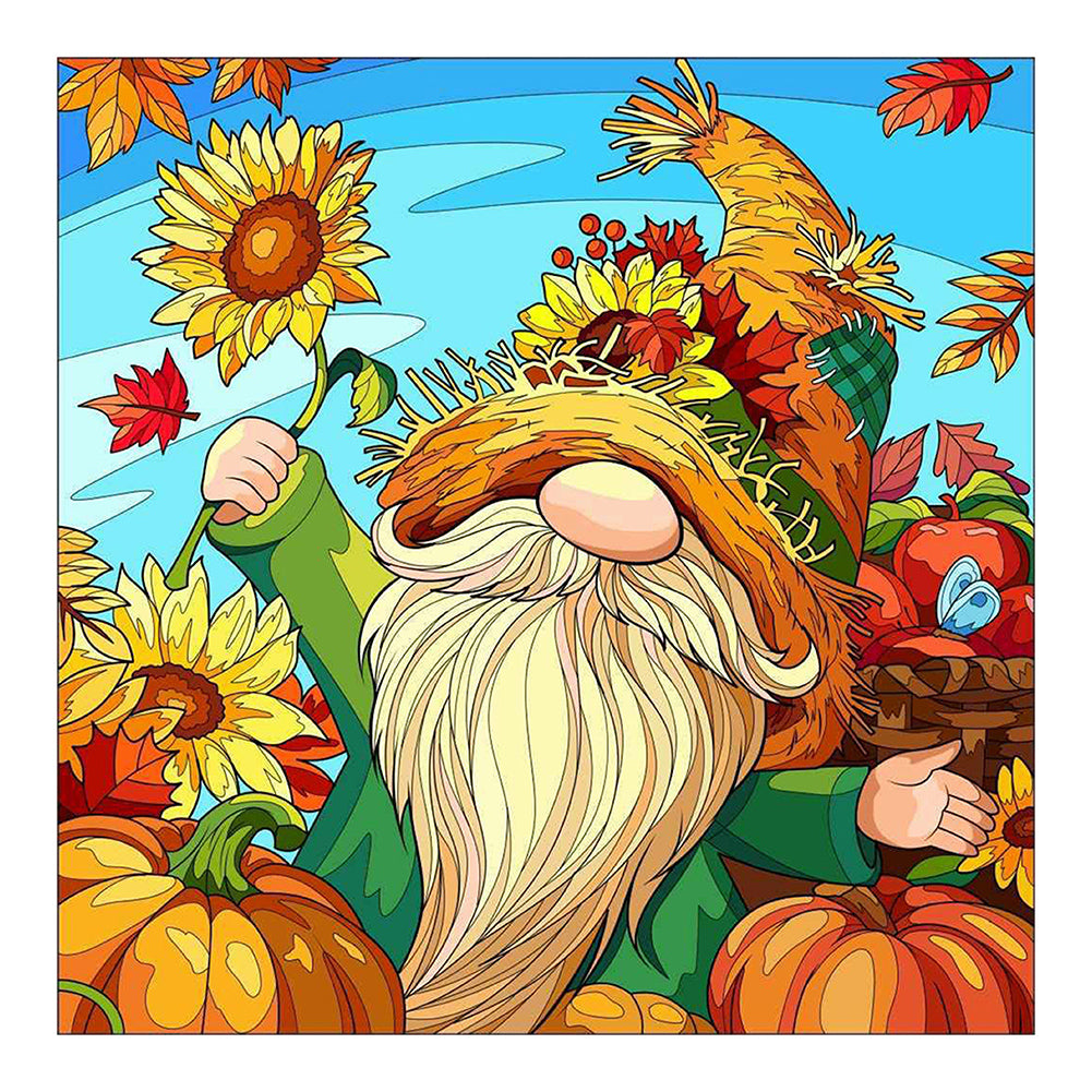 Grandpa In The Sunflower And Pumpkin Field 30*30CM (canvas) Full Round Drill Diamond Painting