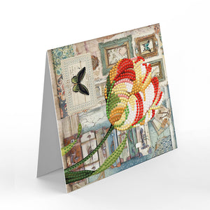 8pcs Flower Diamond Painting Greeting Card Includes Envelope DIY Postcards