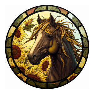 Art Window Painting Sunflower Horse 30*30CM (canvas) Full Round Drill Diamond Painting