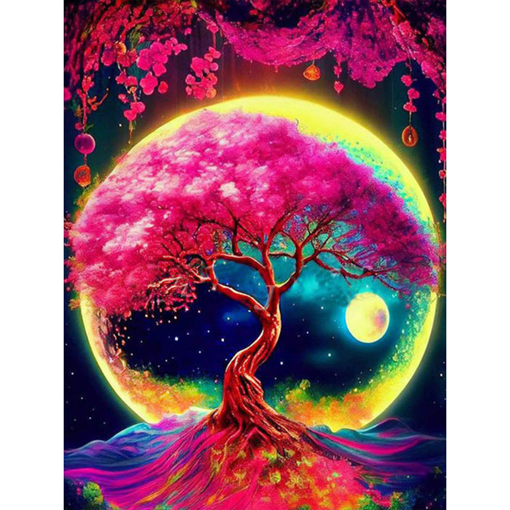 Big Tree In The Starry Sky 30*40CM (canvas) Full Round Drill Diamond Painting