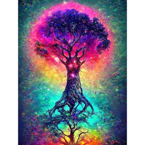 Big Tree In The Starry Sky 30*40CM (canvas) Full Round Drill Diamond Painting