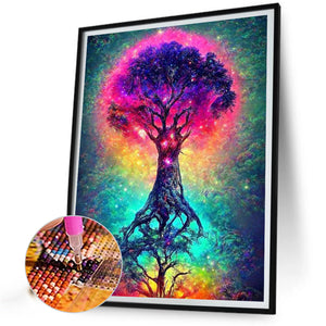 Big Tree In The Starry Sky 30*40CM (canvas) Full Round Drill Diamond Painting