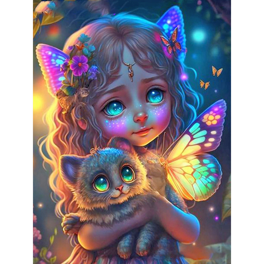 Butterfly Little Girl Holding A Kitten 30*40CM (canvas) Full Round Dri –  Urbestdeals