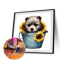 Load image into Gallery viewer, Sunflower Puppy In Iron Bucket 30*30CM (canvas) Full Round Drill Diamond Painting
