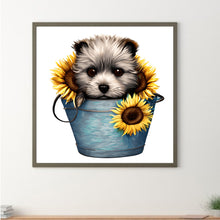 Load image into Gallery viewer, Sunflower Puppy In Iron Bucket 30*30CM (canvas) Full Round Drill Diamond Painting
