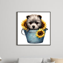 Load image into Gallery viewer, Sunflower Puppy In Iron Bucket 30*30CM (canvas) Full Round Drill Diamond Painting
