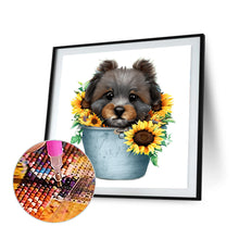 Load image into Gallery viewer, Sunflower Puppy In Iron Bucket 30*30CM (canvas) Full Round Drill Diamond Painting
