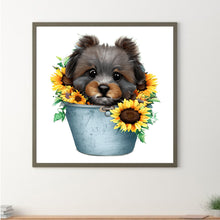 Load image into Gallery viewer, Sunflower Puppy In Iron Bucket 30*30CM (canvas) Full Round Drill Diamond Painting
