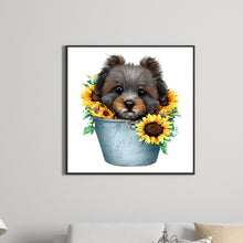 Load image into Gallery viewer, Sunflower Puppy In Iron Bucket 30*30CM (canvas) Full Round Drill Diamond Painting
