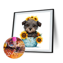 Load image into Gallery viewer, Sunflower Puppy In Iron Bucket 30*30CM (canvas) Full Round Drill Diamond Painting
