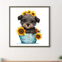 Load image into Gallery viewer, Sunflower Puppy In Iron Bucket 30*30CM (canvas) Full Round Drill Diamond Painting
