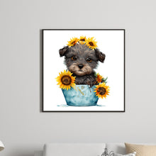 Load image into Gallery viewer, Sunflower Puppy In Iron Bucket 30*30CM (canvas) Full Round Drill Diamond Painting
