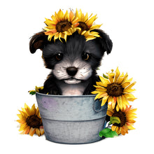 Load image into Gallery viewer, Sunflower Puppy In Iron Bucket 30*30CM (canvas) Full Round Drill Diamond Painting
