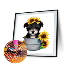 Load image into Gallery viewer, Sunflower Puppy In Iron Bucket 30*30CM (canvas) Full Round Drill Diamond Painting
