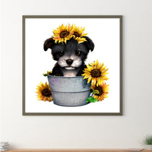 Load image into Gallery viewer, Sunflower Puppy In Iron Bucket 30*30CM (canvas) Full Round Drill Diamond Painting
