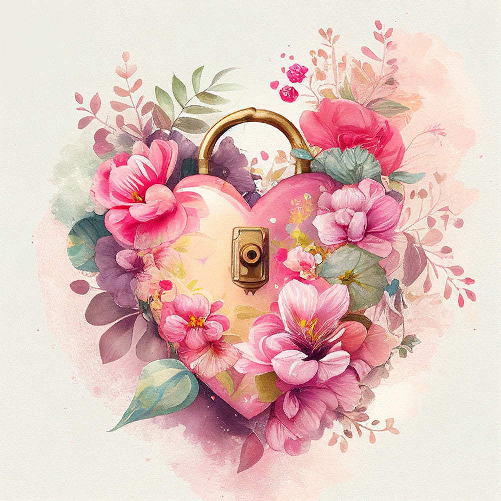 Flower Love Lock 30*30CM (canvas) Full Round Drill Diamond Painting