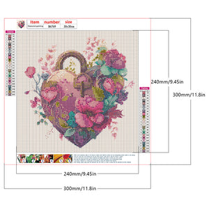 Flower Love Lock 30*30CM (canvas) Full Round Drill Diamond Painting