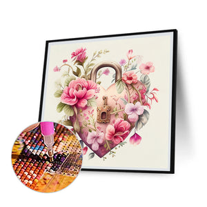 Flower Love Lock 30*30CM (canvas) Full Round Drill Diamond Painting