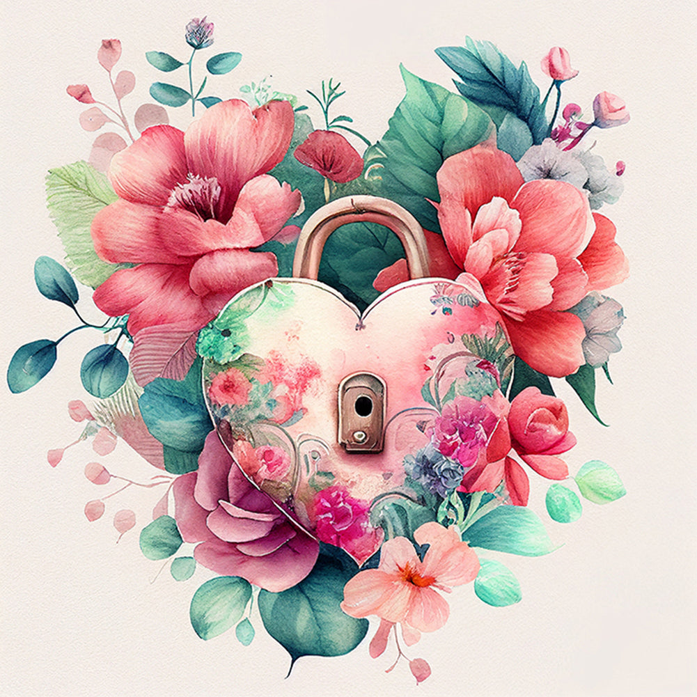 Flower Love Lock 30*30CM (canvas) Full Round Drill Diamond Painting