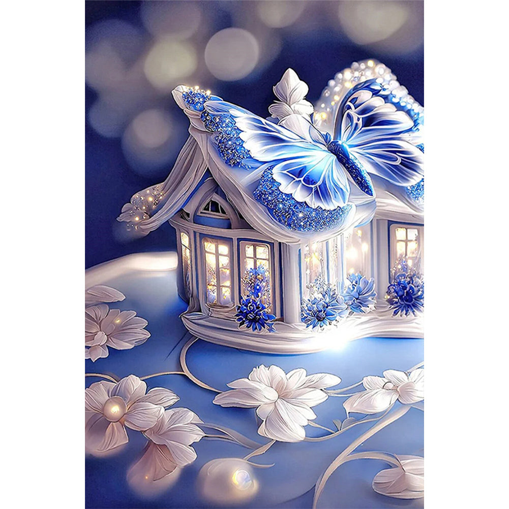 Blue Butterfly House 20*30CM (canvas) Full Square Drill Diamond Painting