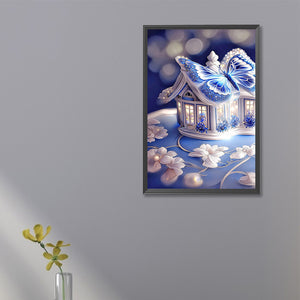 Blue Butterfly House 20*30CM (canvas) Full Square Drill Diamond Painting