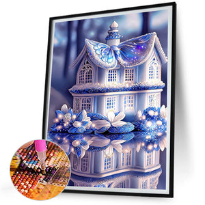 Blue Butterfly House 30*40CM (canvas) Full Square Drill Diamond Painting