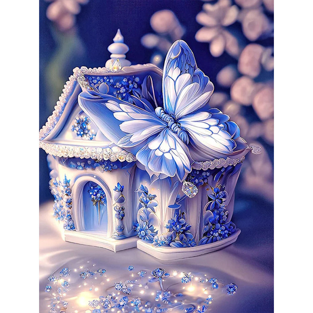 Blue Butterfly House 30*40CM (canvas) Full Square Drill Diamond Painting