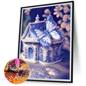 Blue Butterfly House 30*40CM (canvas) Full Square Drill Diamond Painting