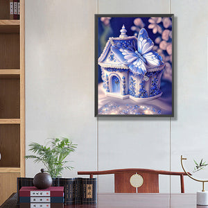 Blue Butterfly House 40*50CM (canvas) Full Square Drill Diamond Painting