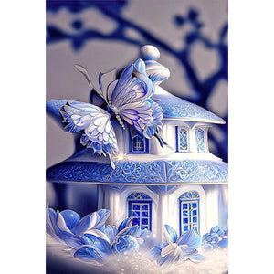 Blue Butterfly House 20*30CM (canvas) Full Square Drill Diamond Painting