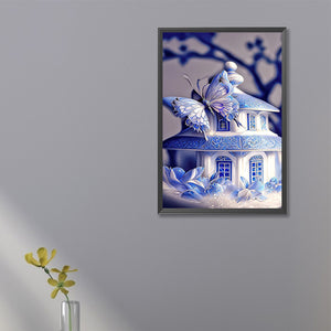 Blue Butterfly House 20*30CM (canvas) Full Square Drill Diamond Painting