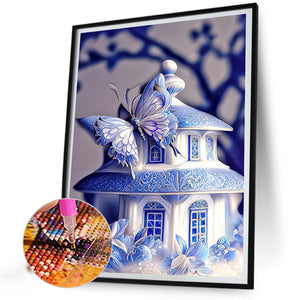 Blue Butterfly House 40*50CM (canvas) Full Square Drill Diamond Painting