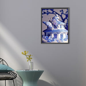 Blue Butterfly House 40*50CM (canvas) Full Square Drill Diamond Painting