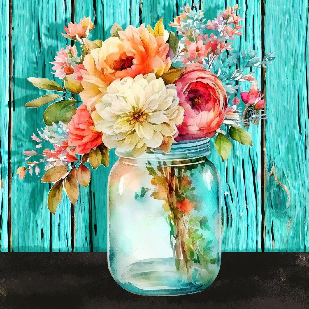 Jar Of Flowers 30*30CM (canvas) Full Round Drill Diamond Painting