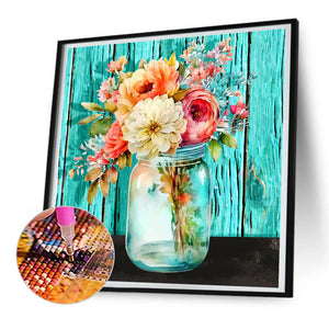 Jar Of Flowers 30*30CM (canvas) Full Round Drill Diamond Painting