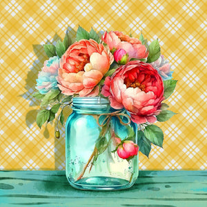 Jar Of Flowers 30*30CM (canvas) Full Round Drill Diamond Painting