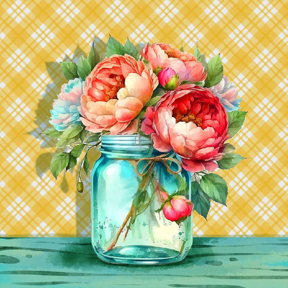 Jar Of Flowers 30*30CM (canvas) Full Round Drill Diamond Painting